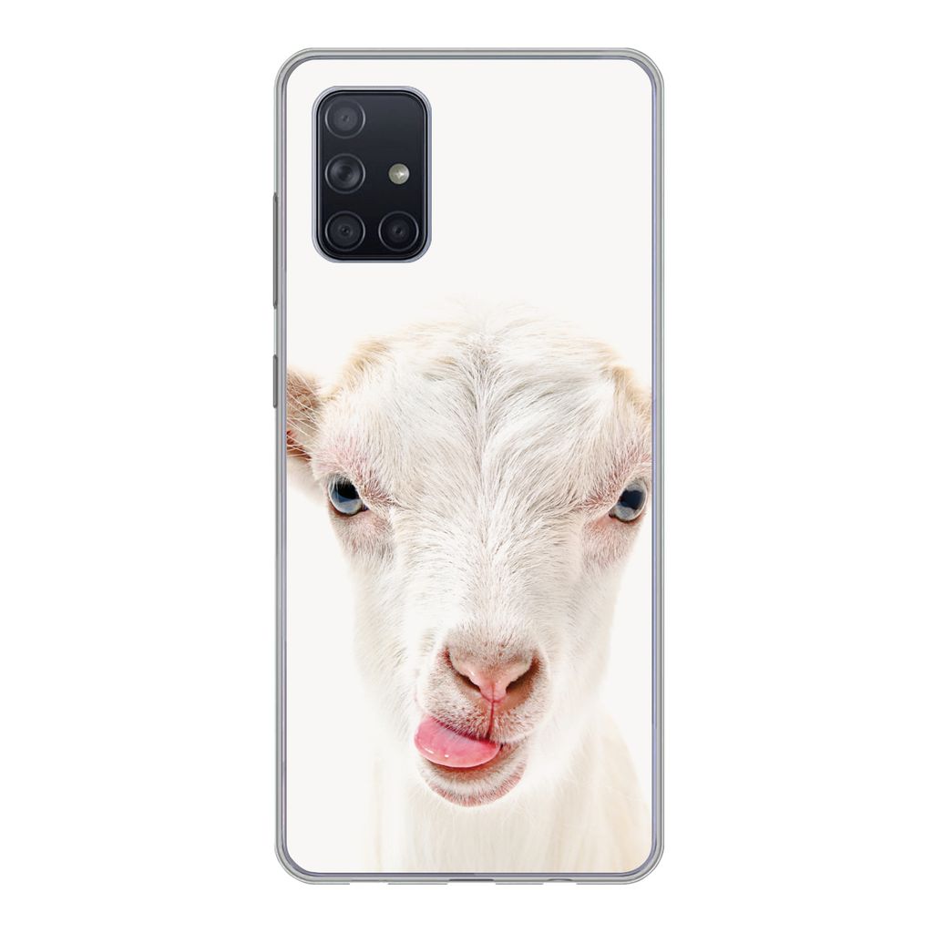 MuchoWow Handyhülle Schutzhülle Hülle für Samsung Galaxy A51 5G Ziege - Porträt - Junge - Mädchen - Kinder - Weiß Silikon Softcase Handy H...
