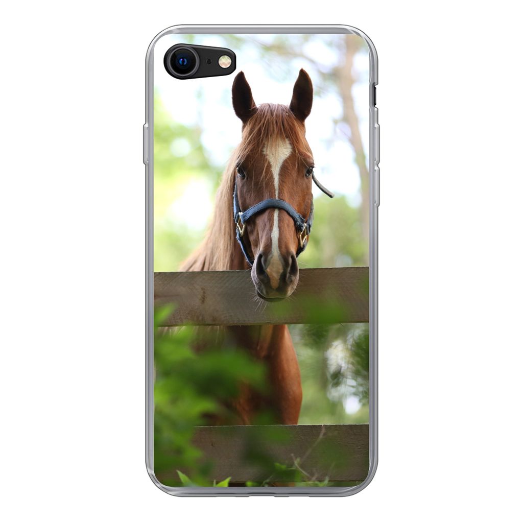 MuchoWow Handyhülle Schutzhülle Hülle für iPhone 8 Pferd - Natur - Zaun Silikon Softcase Handy Hülle - Schutzhaube