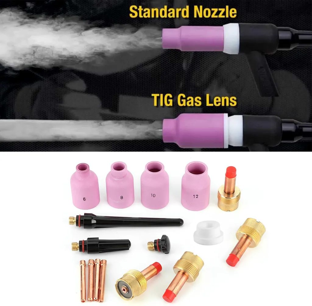 Kit buse céramique et lentille à gaz TIG 16 pièces flux argon stable