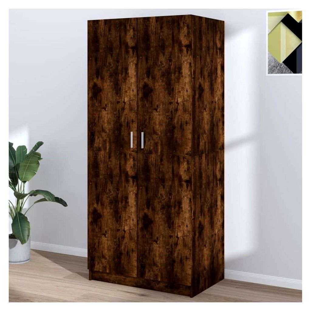 Kleiderschrank mit 2 Türen in Räuchereiche 80x52x180 cm aus Holzwerkstoff