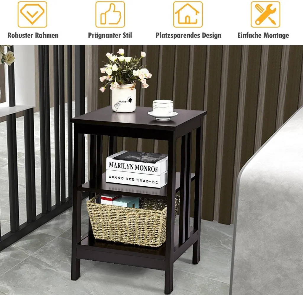 Table d'appoint avec étagères de rangement café 40cm pour salon et chambre
