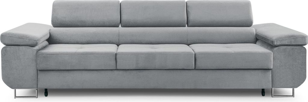 Schlafsofa NOVA Sofa aus Velourstoff gepolstert Schlafcouch Couch aus Schlaffunktion 270 cm breit, Farbe: Hellgrau, Paros 5