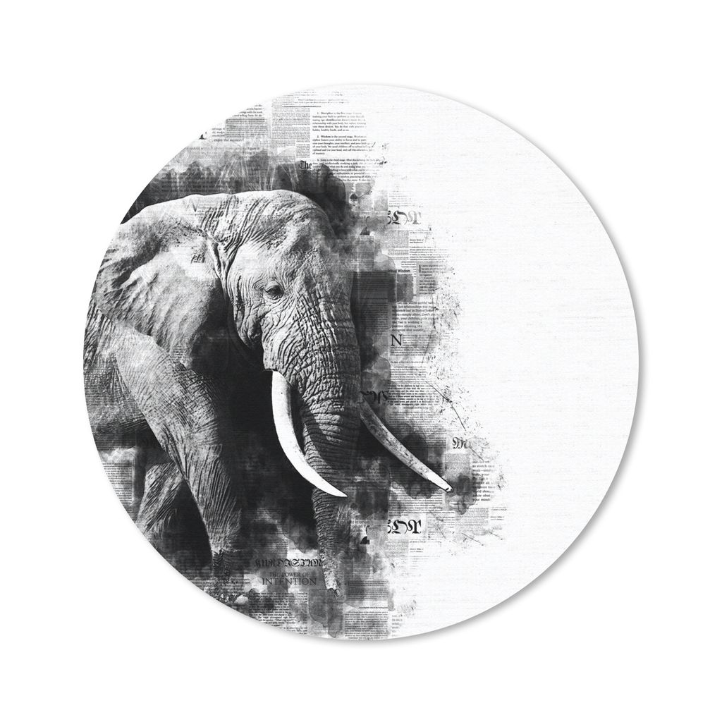 MuchoWow Mauspad Mousepad Elefant - Papier - Farbe - Schwarz - Weiß 50x50 cm - Mousepads - Maus Mat - Pad - Mausunterlage - Vinyl