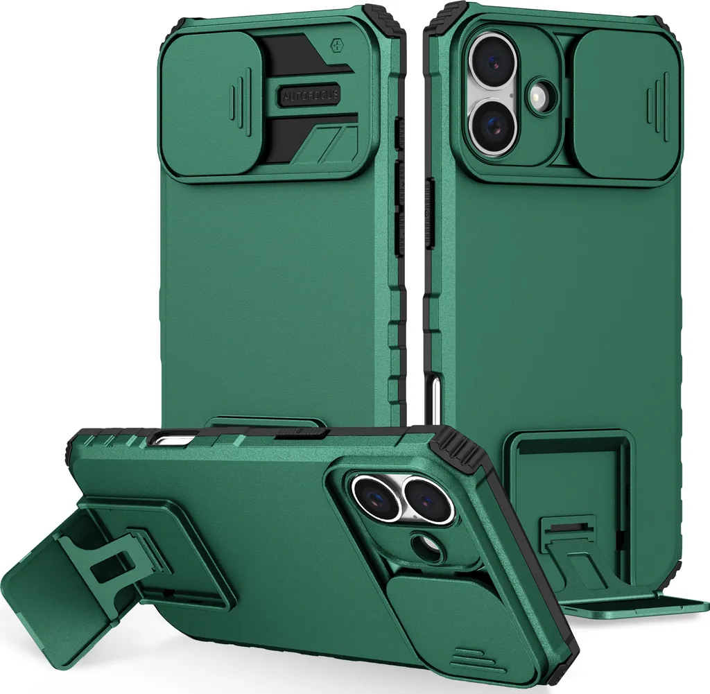 Cover iPhone 16 Rugged Verde Militare Antiurto con Supporto Video
