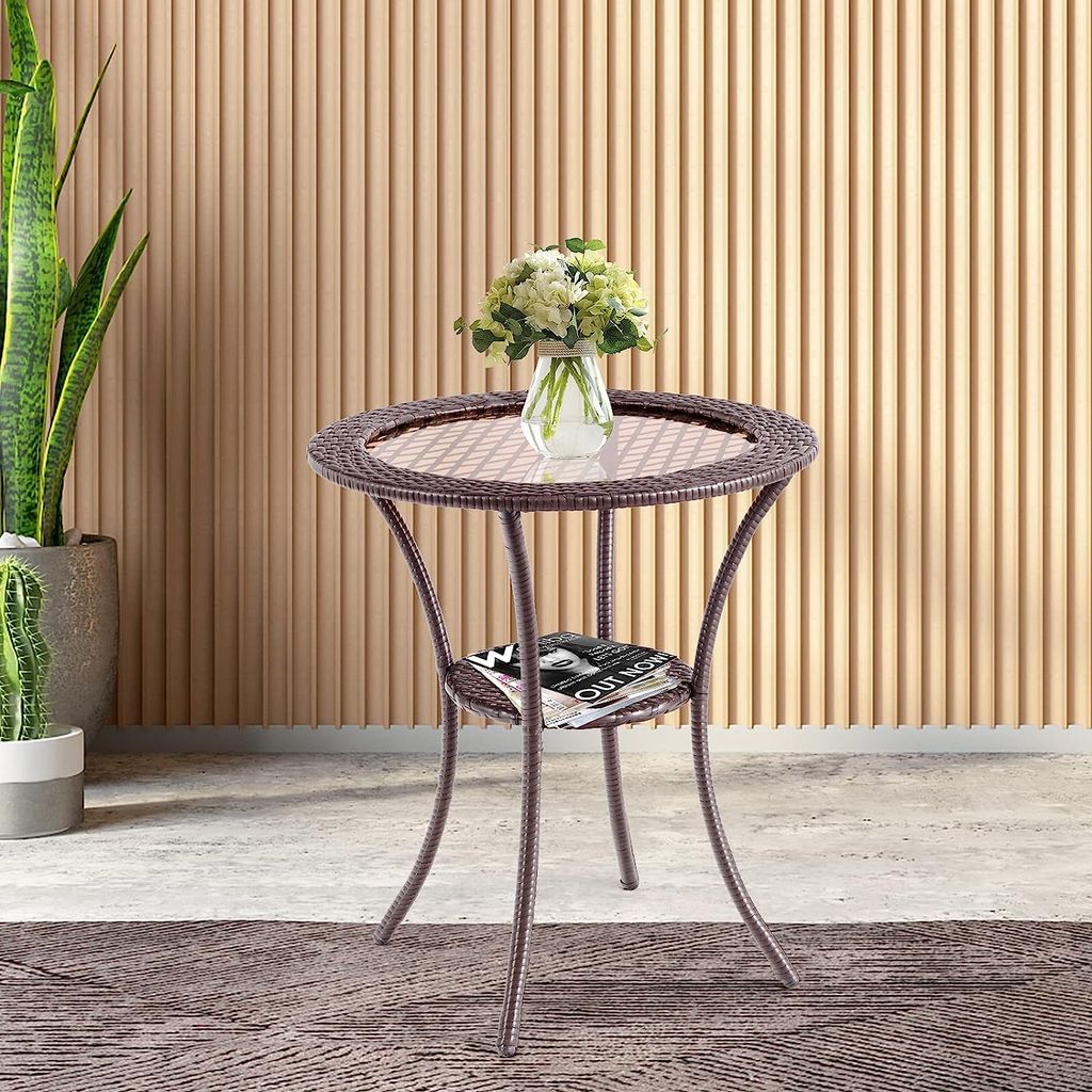 Tavolo Da Bistrot Per Esterni Rotondo 60 Cm Con Piano In Vetro Temperato – Tavolino Da Giardino Alto 86 Cm, Per Terrazzo E Balcone, Nero
