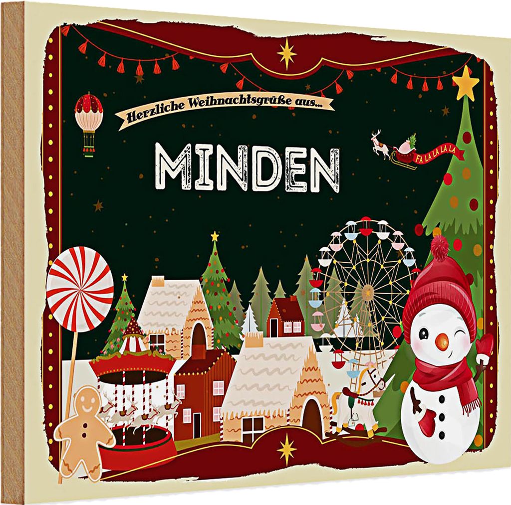 Holzschild Weihnachten Grüße aus MINDEN 30x20cm
