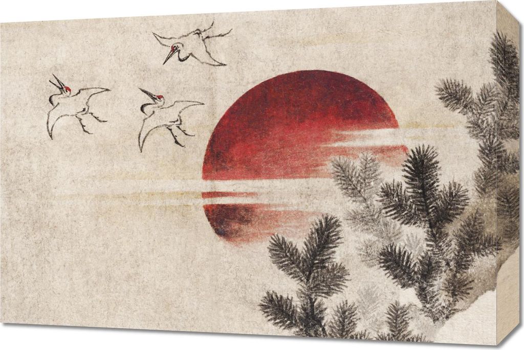 Bild 60x40cm Vögel und Sonnenuntergang Katsushika Hokusai Vintage für das Wohnzimmer