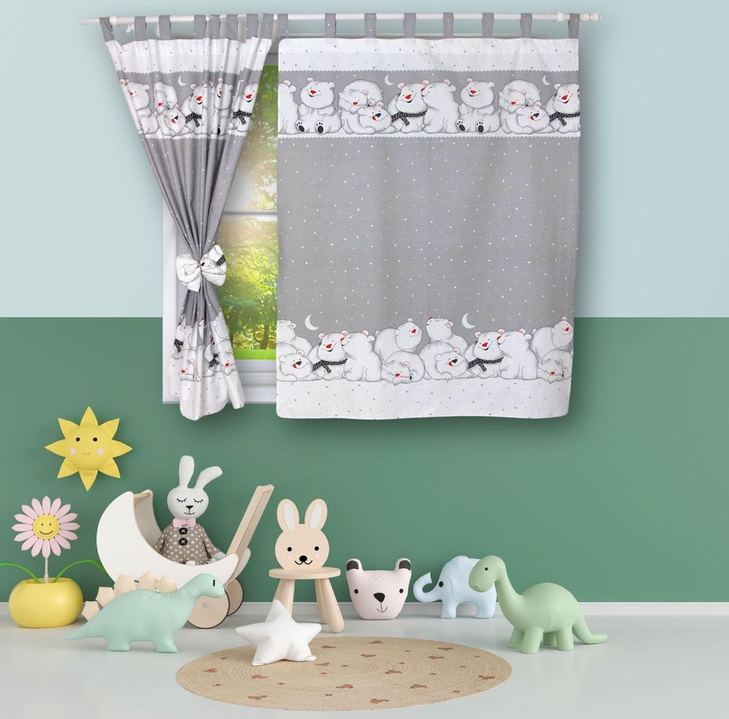 BABYLUX Kinderzimmer VORHÄNGE mit Schlaufen 84. Eisbär Grau