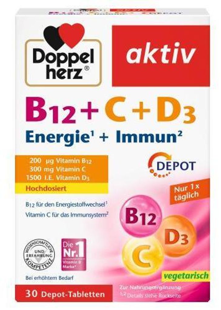 Doppelherz B12+C+D3 Depot aktiv Tabletten 30 St