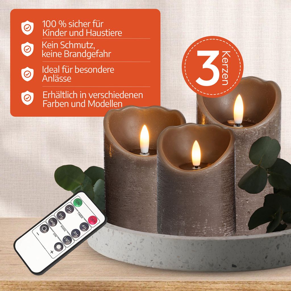 Luminara Flammenlose Kerze – Schlanke Stumpenkerze, LED Mit Flammeneffekt, Timer & Fernbedienung