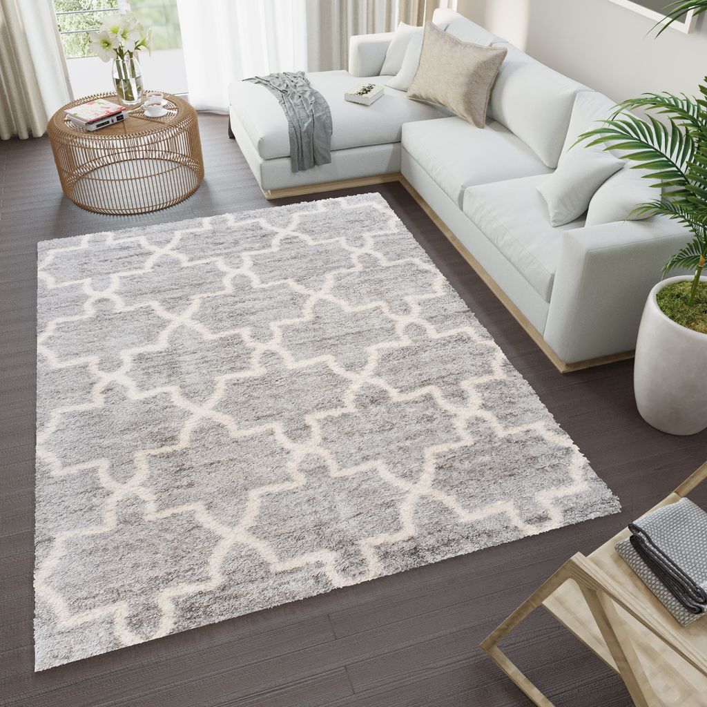 Teppich Wohnzimmer Schlafzimmer Modern Design Shaggy Hochflor Langflor Grau 80 x 150 cm