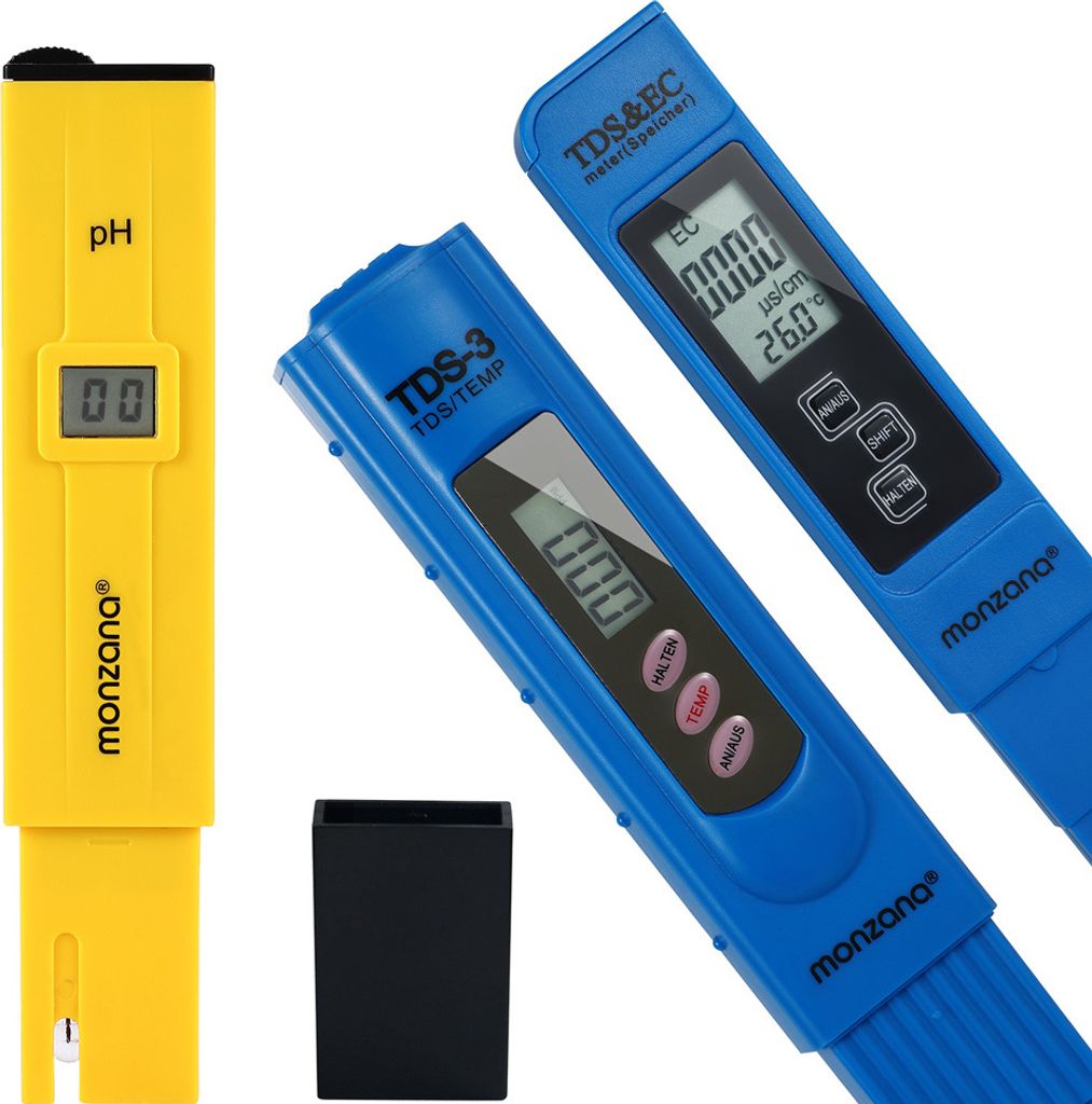 MONZANA Wassertester 3in1 Set | Messgerät für PH TDS EC und Temperatur | Pool Tester Digital Wasserprüfer