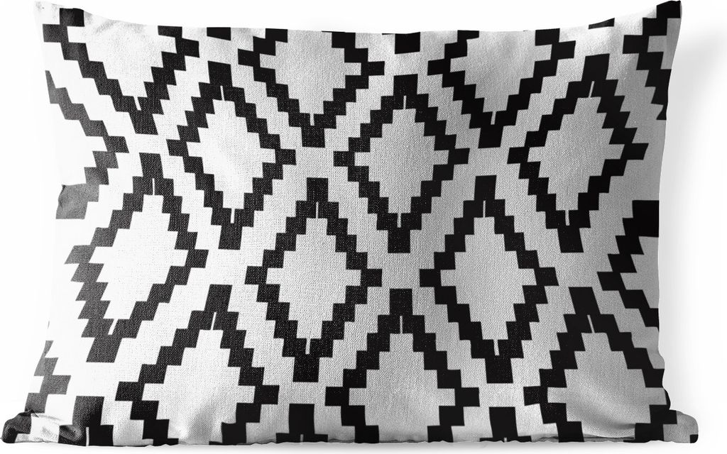 MuchoWow Outdoor Kissen - Muster - Schwarz - Weiß - Luxus - 50x30 cm - Wetterfest - Lounge Kissen - Sofa kissen - Wohnzimmer Dekoration