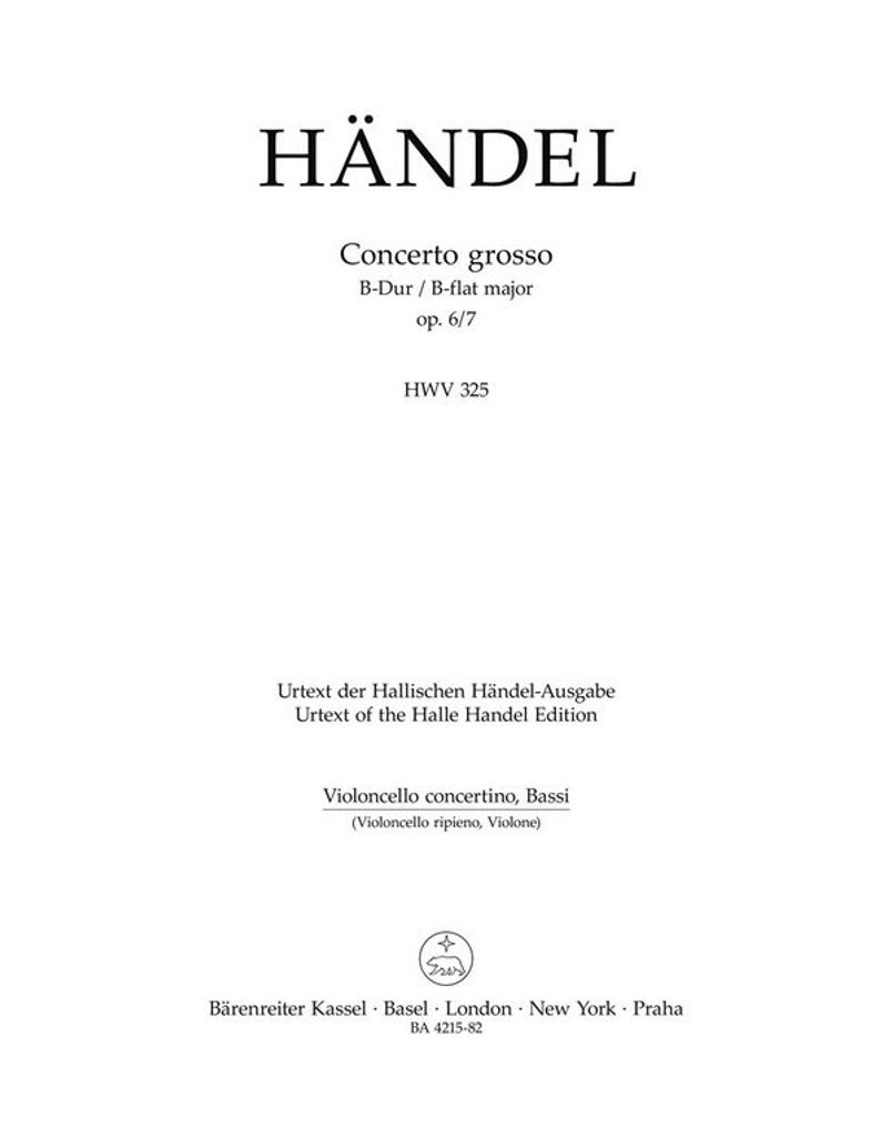 Concerto grosso B-Dur op.6,7 HWV325 für Orchester Cello/Baß (solo und ripieno)