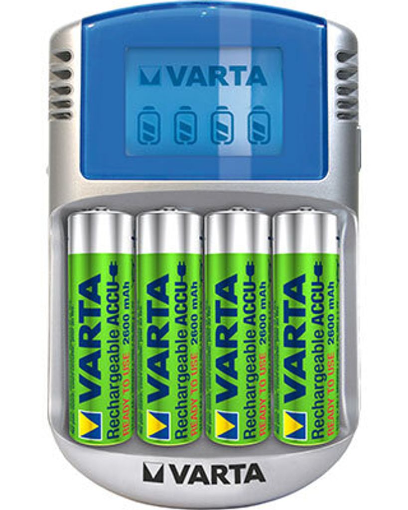 Varta 57070 Power PLAY LCD Charger + 4AA 2600MAH Kfz-Ladegerät, fÃ1/4r bis zu 4 Akkus, 120min Ladedauer, inkl. 4 Akku(s) mit 2600mAh Kapazität