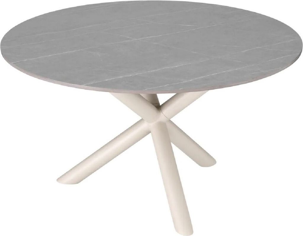 Casa Padrino Luxus Gartentisch Grau / Sandfarben Ø 130 x H. 74,5 cm - Runder Garten Esstisch mit Keramik Tischplatte - Garten & Terrassen Möbel -...