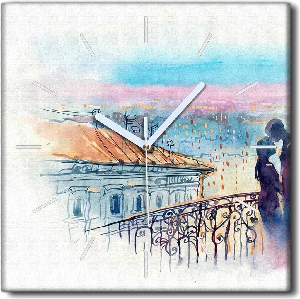 Coloray Uhr auf Leinwand 30x30 cm Wand Uhr Dekoration Wohnzimmer Segeltuch weiße Zeiger -Architekturlandschaft.