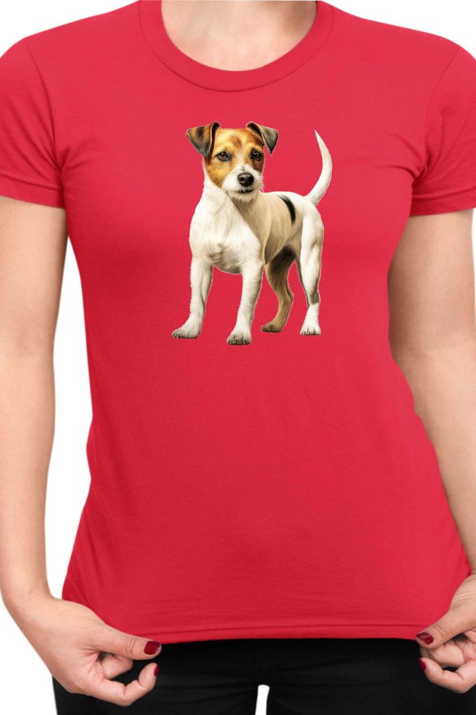 Damen T-Shirt Dogs Breeds Russell Terrier Dog Breed 006, Lady M / Rot
