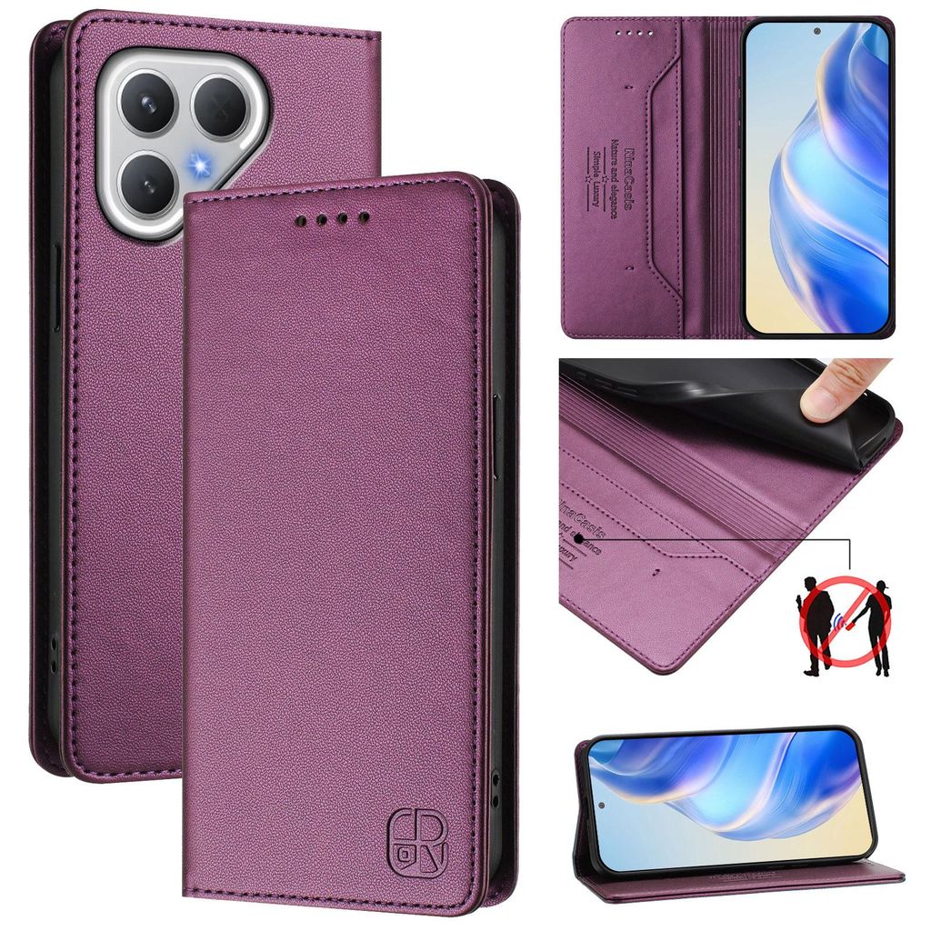 Lederhülle für Tecno Pova 7 Curve 5G 2025 Hülle Flip Brieftasche Kartenfächern Ständer Schutzhülle Lila