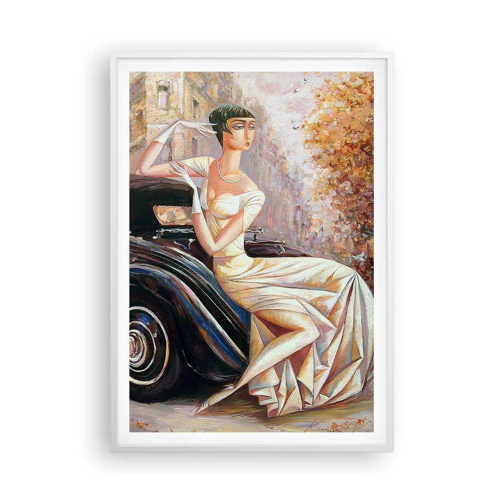 Gerahmtes Poster - Weißer Rahmen - frau retro stil - 70x100 cm - Wand Bild - Wanddeko - Wandbilder - Kunstposter - Wandposter - Bilderrahmen - Bil...