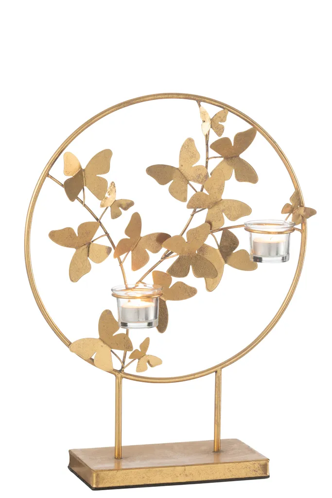 Photophore doré J-Line Fly en métal pour une décoration de table chic