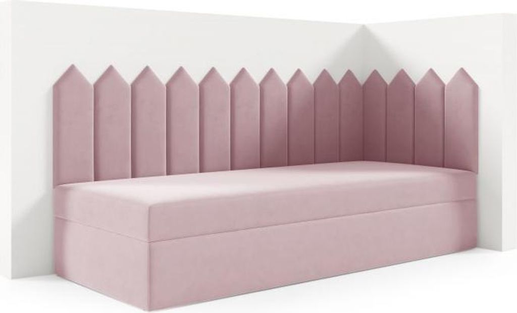 LIKMA Kinderbett 70x200 cm Hellrosa Bett mit Bettkasten Jugendbett Polsterbett Kopfteil Velvet Stoff