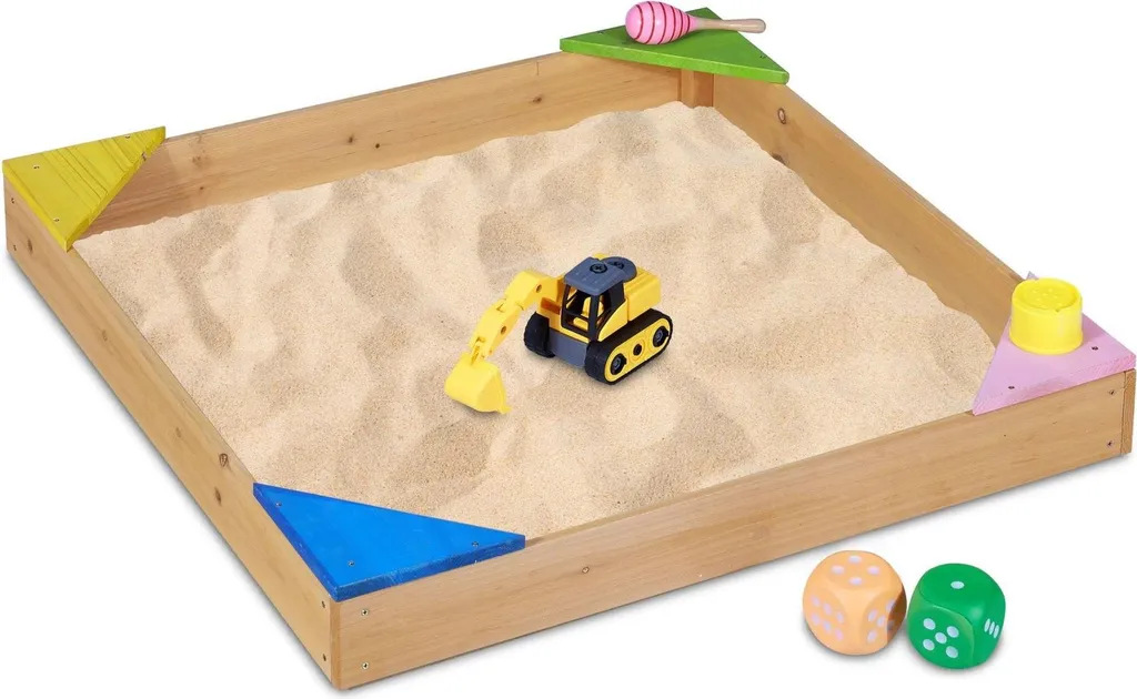Bac à sable pour enfants avec couvercle en bois naturel 120 x 120 cm