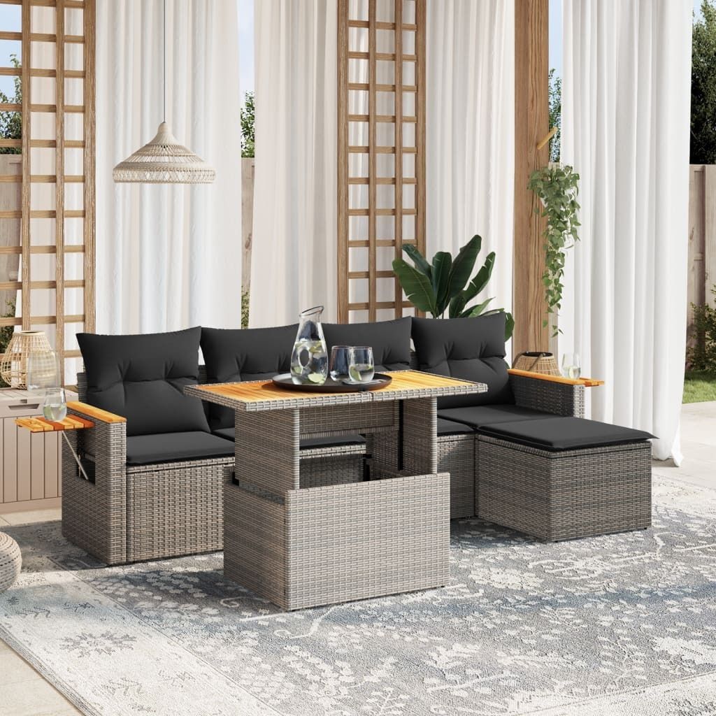 Maison Exclusive - 6-tlg. Garten-Sofagarnitur mit Kissen Grau Poly Rattan