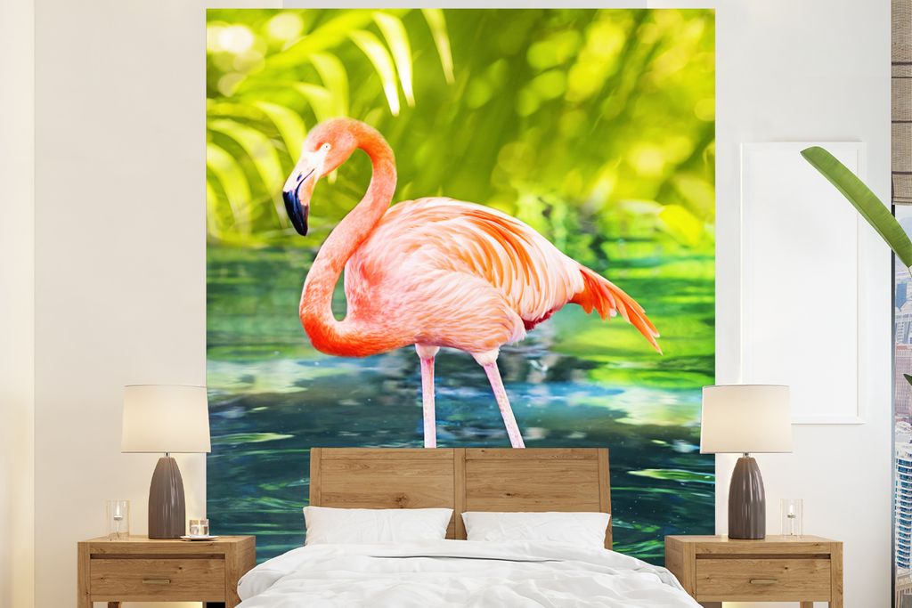 MuchoWow Fototapete für Wohnzimmer oder Schlafzimmer Wandtapete Vinyl Motivtapete Flamingo in der Landschaft von Florida - 210x260 cm - Wand Tapete