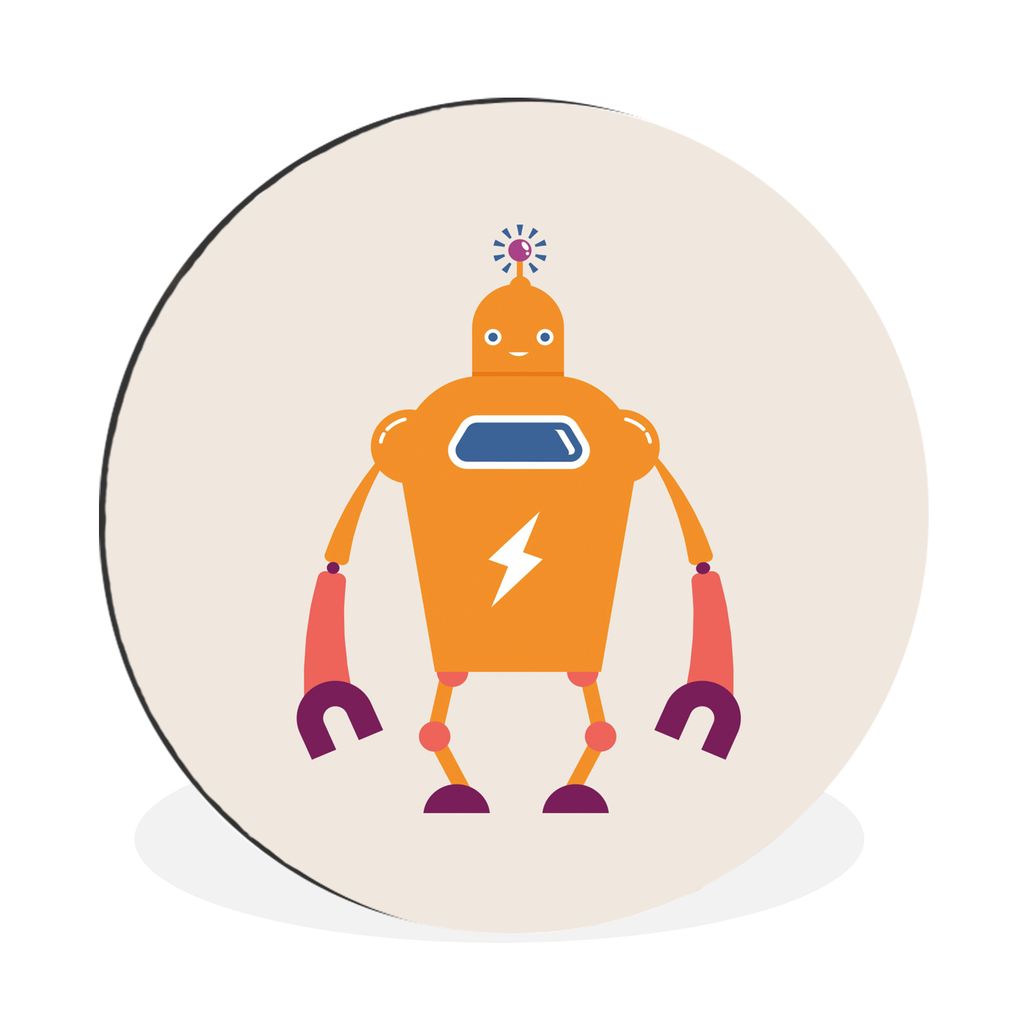 MuchoWow Aluminium Wandkreis Roboter - Antenne - Orange - Blitzschlag - Junge - Kinder Ø 30 cm Wanddeko Modern Wohnzimmer - Wand Bild - Wohnzimm...