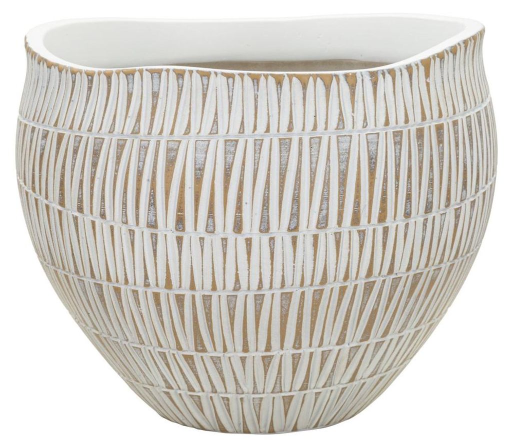 Cachepot Stiky Weiß und Gold aus Kunstharz Durchmesser 26 cm