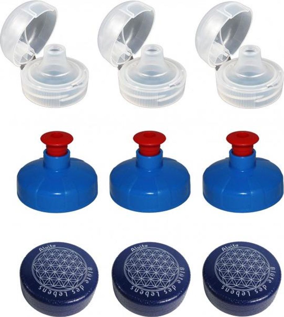 9er Set Trinkdeckel, Flip Top, Push-Pull, Lebensblume Verschluss für Kavodrink Tritan Flaschen