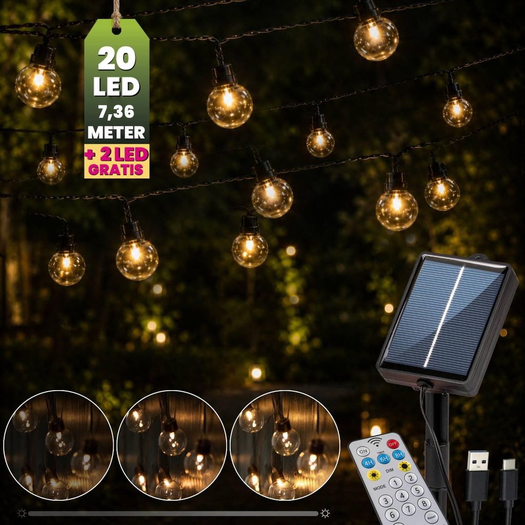 LUMILED Solar Lichterkette für Außen 7M 20x LED Lampen + 2 Produktbild 