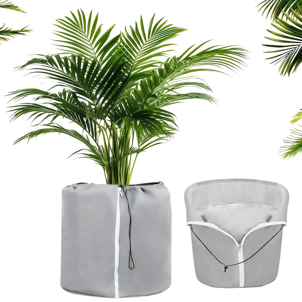Housse d'hiver pour pot de fleurs 45x50 cm grise avec zip et cordon
