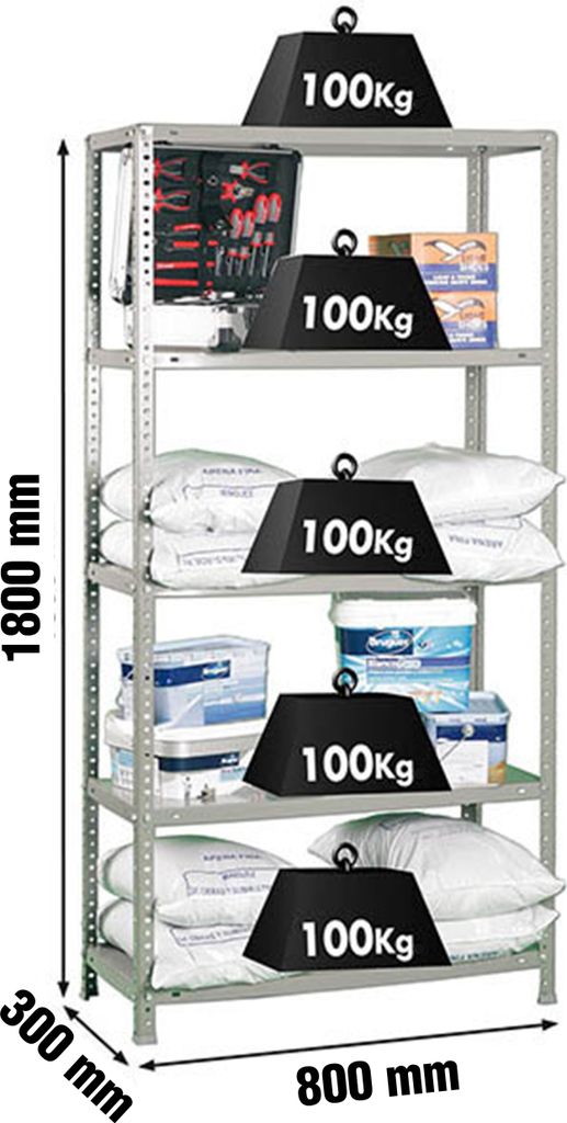 PROREGAL Schraubregal PANDA | HxBxT 180x80x30cm | Fachlast 100kg | Grau