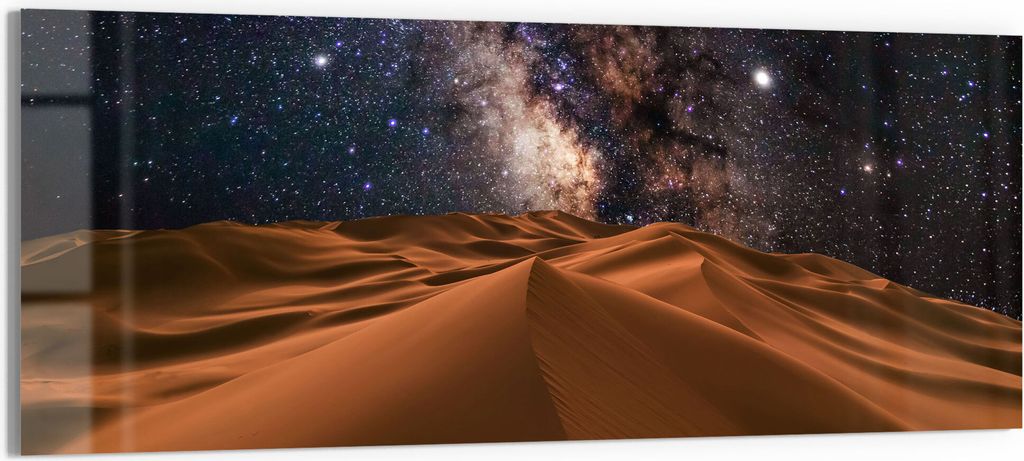 DEQORI Glasbild Echtglas 150x60 cm 'Milchstraße über Wüste' Wandbild Bild modern Deko
