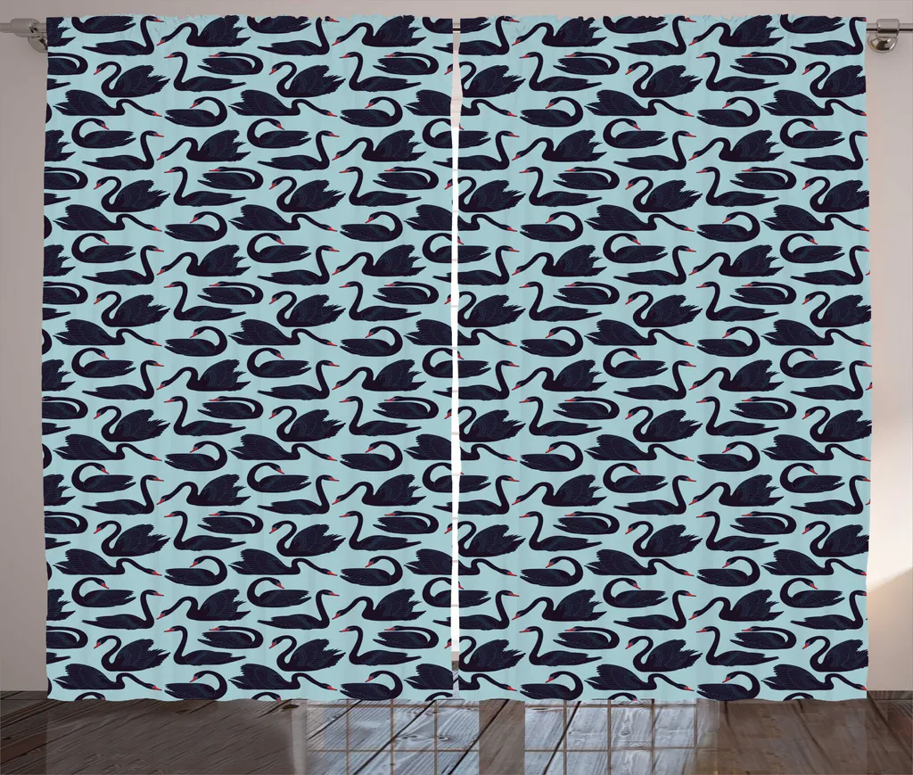 Rideau occultant léger motif cygne 280x225 cm bleu anti-regard salon