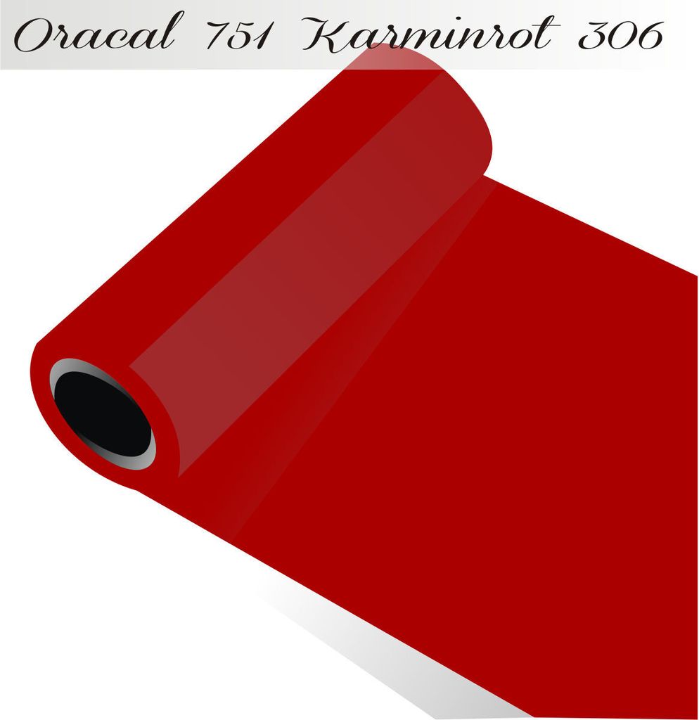 Oracal 751 - Orafol Folie 5m (Laufmeter) freie Farbwahl 118 glänzende Farben - glanz in 4 Größen, 100 cm Folienhöhe karminrot - 306