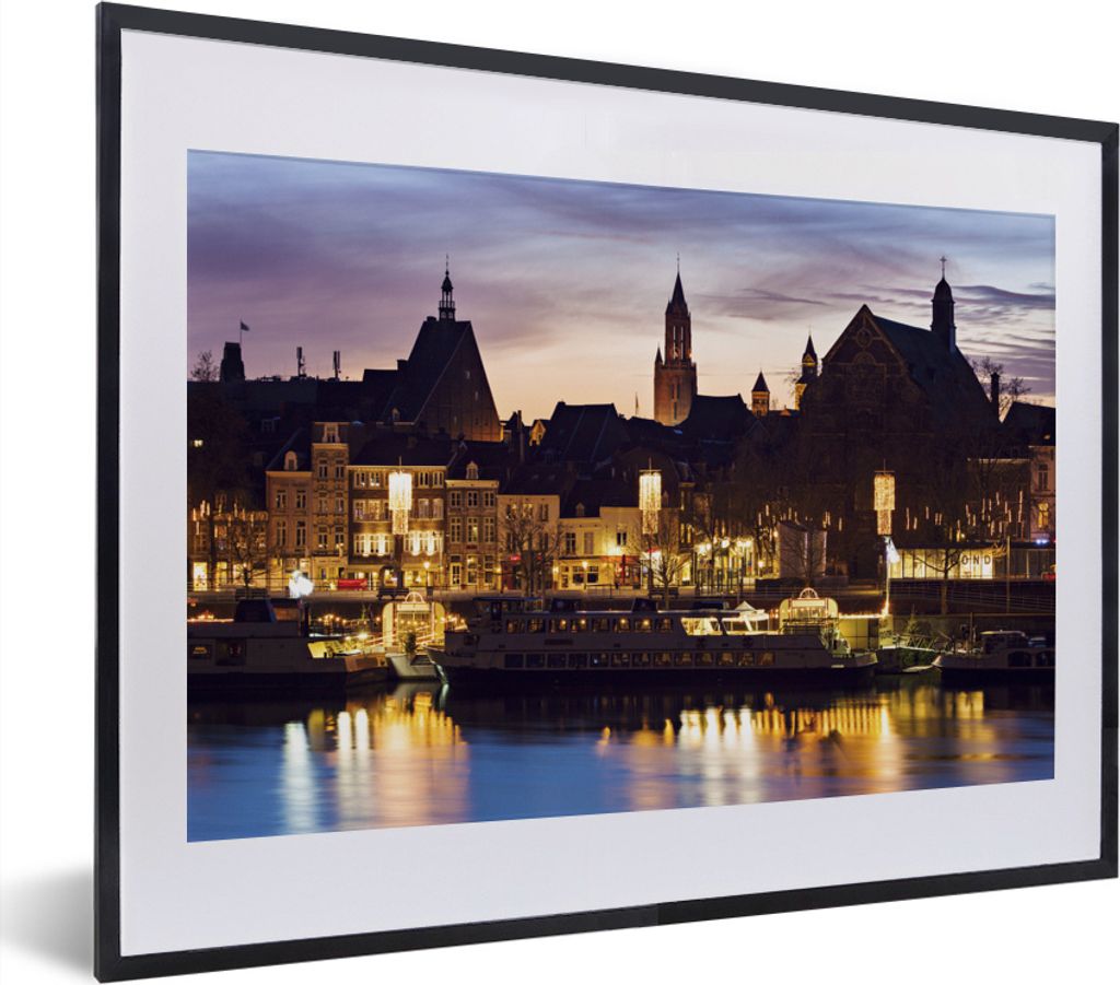MuchoWow MuchoWow Gerahmtes Poster Licht - Wasser - Maastricht 40x30 cm - Poster mit zchwarzem Bilderrahmen - Bilderrahmen - Poster im Rahmen