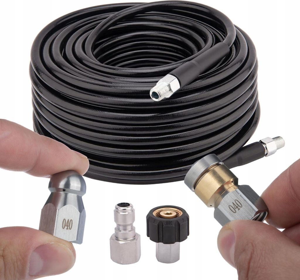 Hochdruckschlauch Ersatzteil Set 15m 1/4" mit Standard- und Rotationsdüse | 155bar Arbeitsdruck | kompatibel mit Kärcher K2–K7 HD HDS