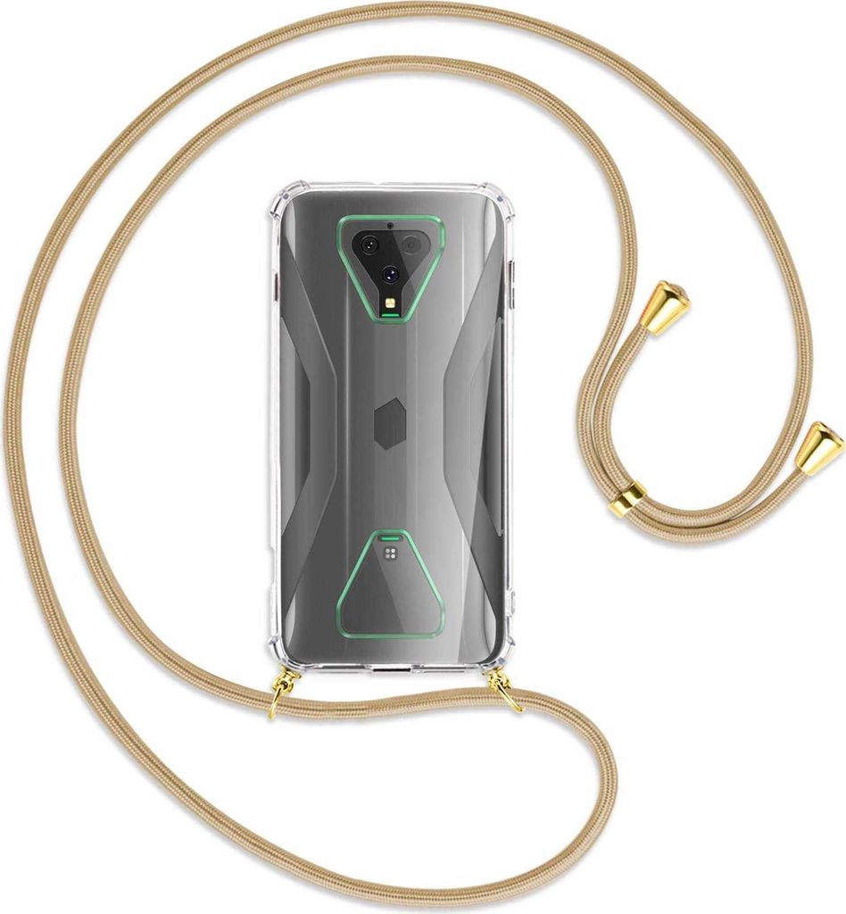 Handykette Backcover-Schutzhülle mit Band (Metall goldfarben) für Xiaomi Black Shark 3 - caramel