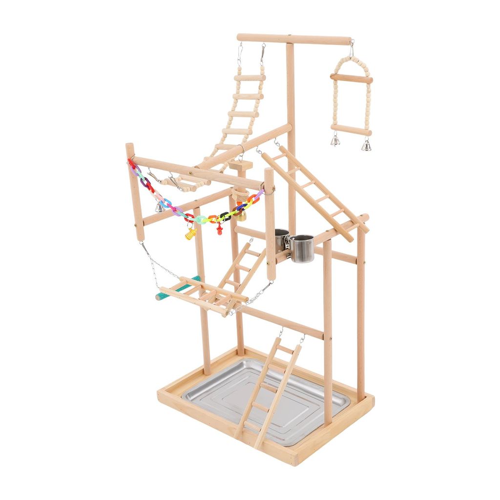 4-stöckig Papageienständer Set Holz Vogelspielzeug 94,5cm Vogelhaus für kleine bis mittelgroße Vögel