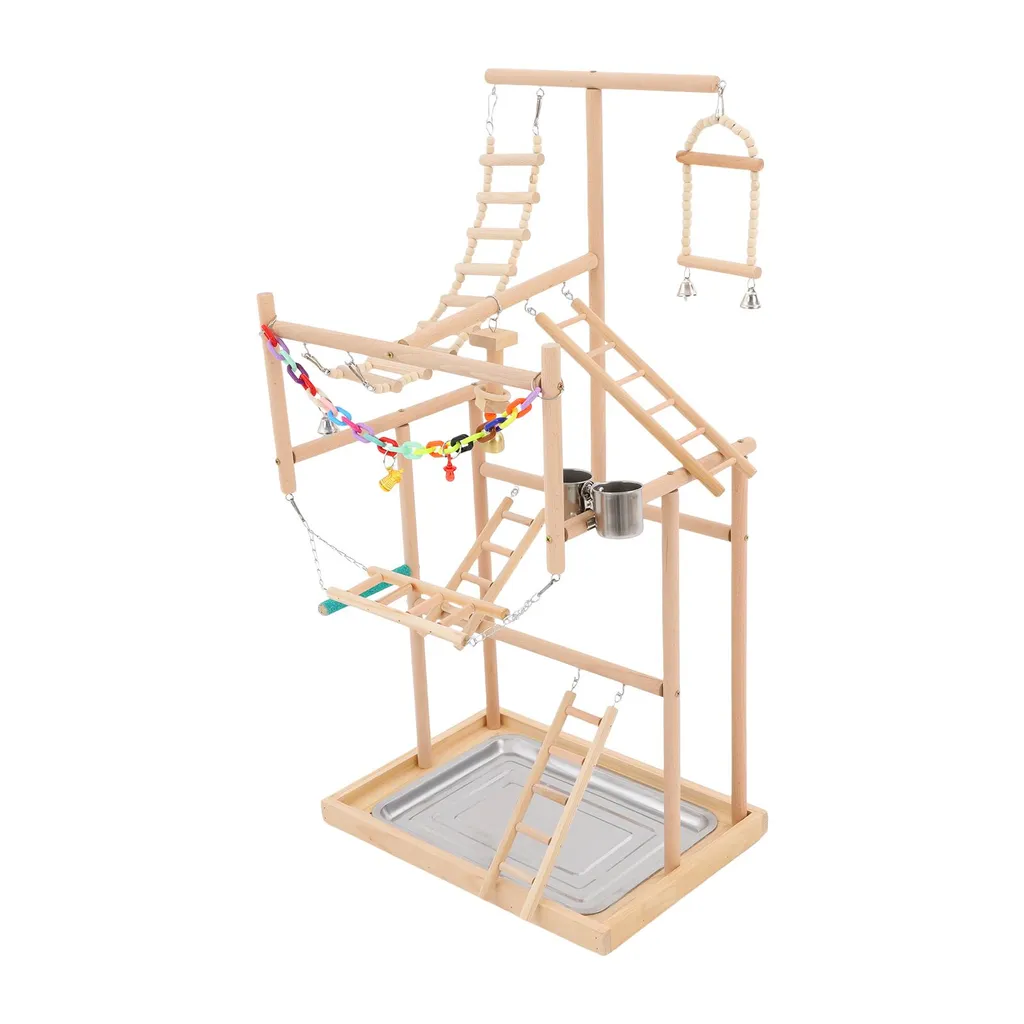 Set de 4 Étages de Perroquets en Bois : Grand Jouet Oiseau de 94,5cm