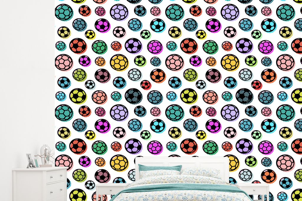MuchoWow Fototapete für Wohnzimmer oder Schlafzimmer Wandtapete Vinyl Motivtapete Muster - Fußball - Sport - Jungen - Kinder - Kinder - 245x220...