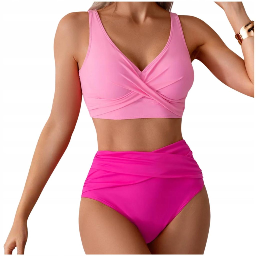 High Waist Bikini Damen - Bauchweg - Zweiteiler Gerafft - Produktbild 