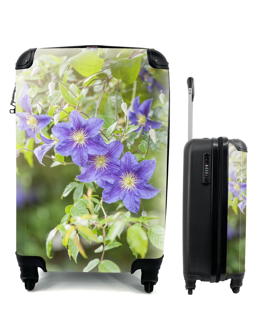 MuchoWow Koffer Handgepäck Trolley Rollkoffer Kleine Reisekoffer mit 4 Rollen - Lila Blüten an einer Kletterpflanze - Cabin Size < 55x40x23 cm ...