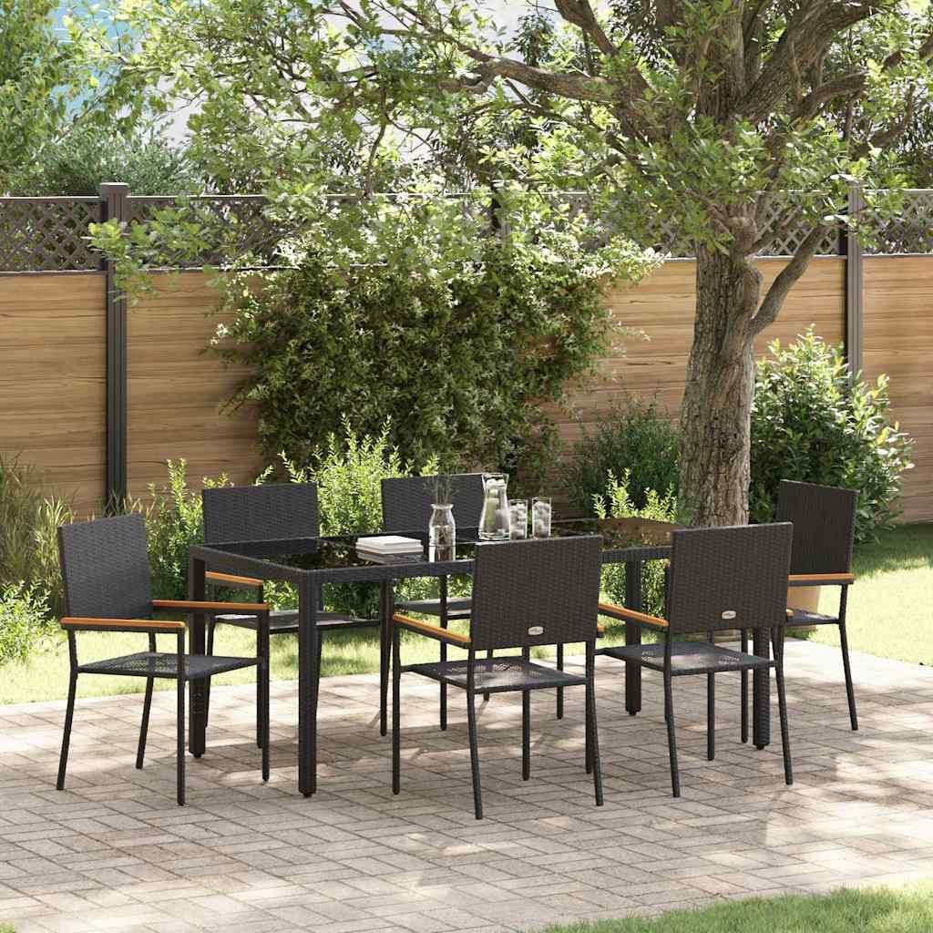 "im Angebot" Garten Essgruppe 7 pcs - Gartensessel - Esstischstuhl - Schwarz Poly-Rattan - Stapelsessel CC13478