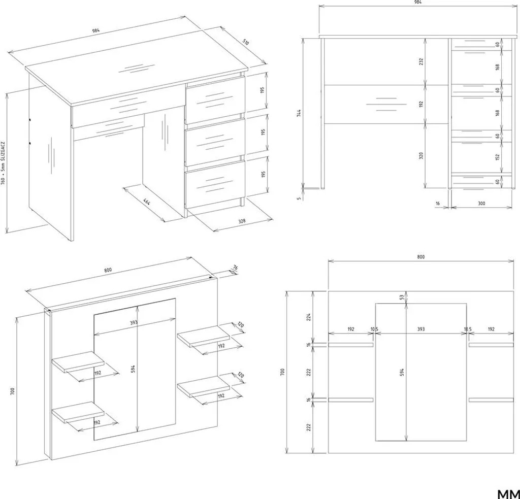 Table de maquillage blanche avec miroir et rangements Marina Mijas P