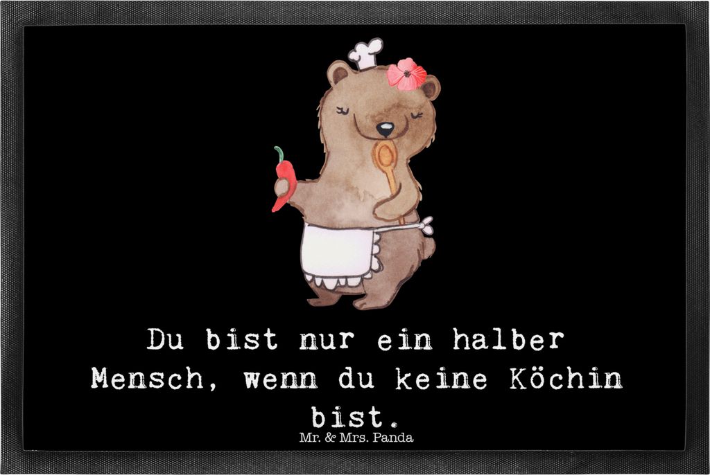 Mr. & Mrs. Panda Schmutzfangmatte Köchin Herz 40 x 60 cm - Schwarz - Geschenk, Spruch, Schmutzmatte, Restaurant, fußmatte, Fussmatte, Witzig, Bod...