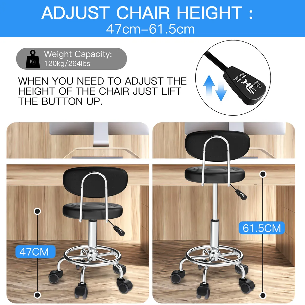 Siège Tabouret de Coiffure Salon Esthétique Pivotant + Dossier Noir - 3